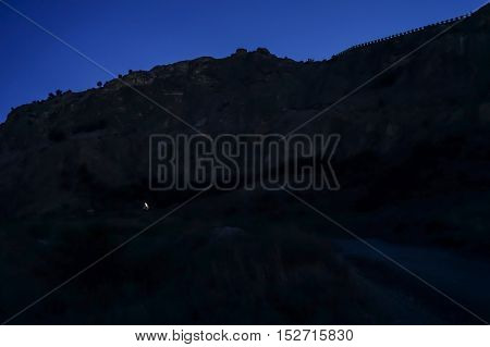 Ruins of medieval Genoese fortress on top of a mountain in Crimea