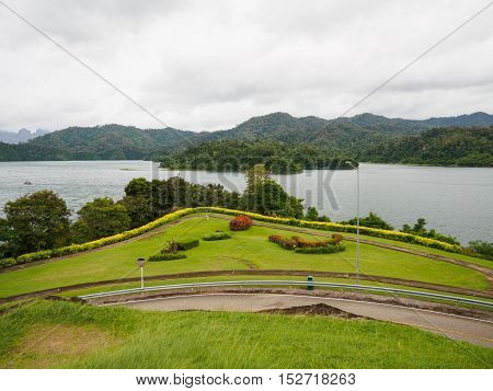 grass field at Ratchaprapha Dam Surat Thani province,Thailand