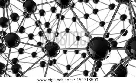 network of spheres linked in the space. Global connection concept, Technology and communication 3d render background.