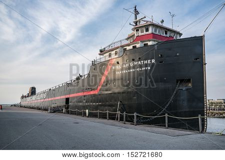 CLEVELAND, OH - SEPTEMBER 16, 2016: The William G.Mather steamship docked in Cleveland Ohio serves as a maritime museum