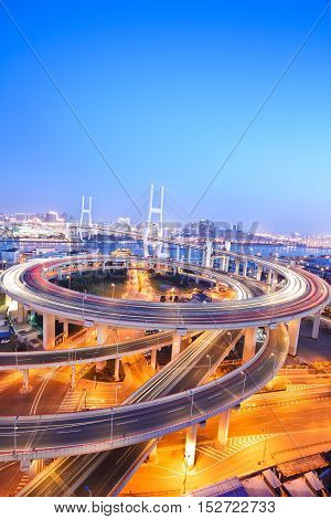 Bird View At Asia's Largest Across The Rivers In A Spiral Bridge At Night
