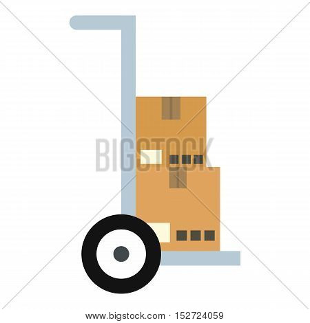 Hand truck with cardboard boxes icon. Flat illustration of truck vector icon for web design