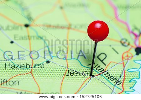 Jesup pinned on a map of Georgia, USA