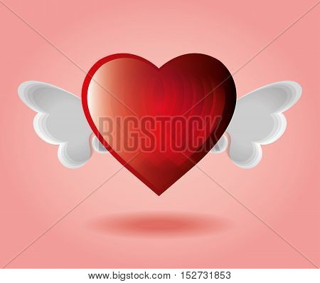 red heart with wings pink backgraound vector illustration eps 10