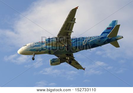 SAINT PETERSBURG, RUSSIA - JULY 24, 2015: Airbus A319-111 (VQ-BAS) of the airline 