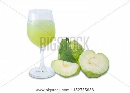 Guava juice and fresh Guava fruit isolated on white background