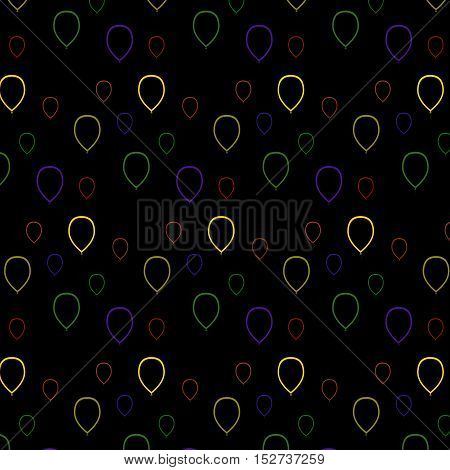 Vector illustration seamless pattern Multicolored balloons contours. On a black background