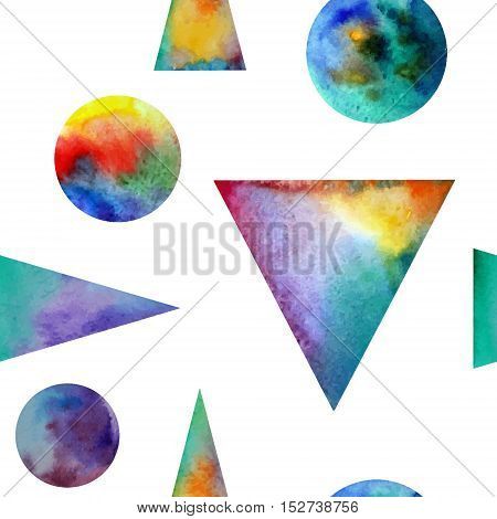 Vector Watercolor seamless pattern. With colofrul triangles on white background . Endless print