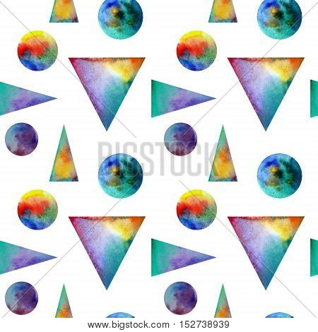 Vector Watercolor seamless pattern. With colofrul triangles on white background . Endless print
