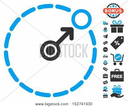 Round Area Border pictograph with free bonus graphic icons. Vector illustration style is flat iconic symbols, blue and gray colors, white background.