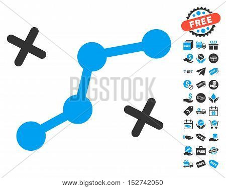 Route Points icon with free bonus pictograph collection. Vector illustration style is flat iconic symbols, blue and gray colors, white background.