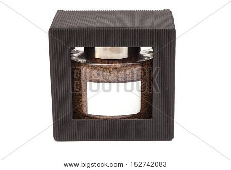 Instant coffee jar in box isolated on white
