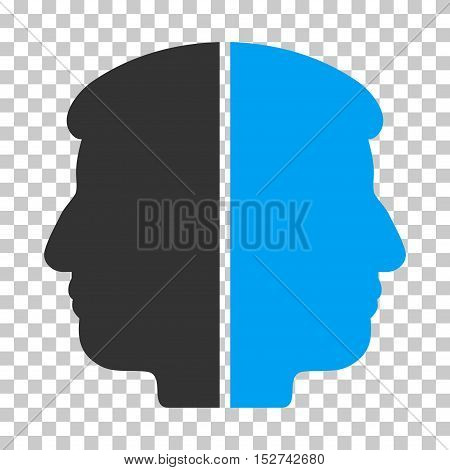 Blue And Gray Dual Face interface pictogram. Vector pictograph style is a flat bicolor symbol on chess transparent background.
