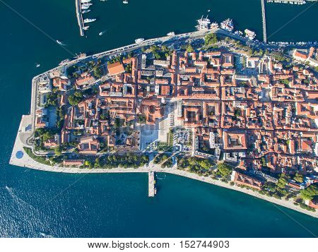 Aerial view of the old city of Zadar in Croatia.