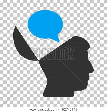 Blue And Gray Open Mind Opinion interface toolbar pictogram. Vector pictogram style is a flat bicolor symbol on chess transparent background.