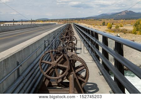 The gears on top of the Jackson Lake Dam