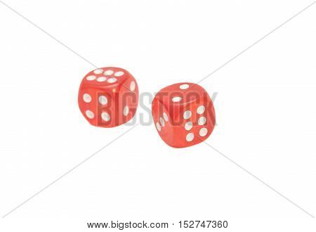 two red transparent dice isolated on white