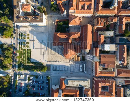 Aerial view of the old city of Zadar in Croatia.