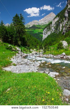 Rapid Stream In Klausen Pass, Switzerland