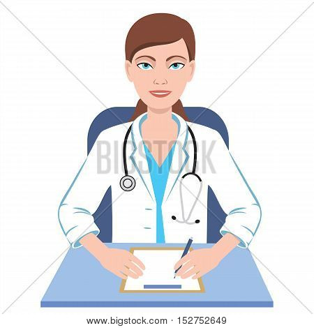 Famale general practioner. Illustration of a smiling doctor woman.