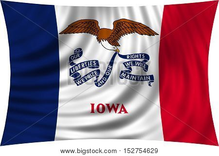 Flag of the US state of Iowa. American patriotic element. USA banner. United States of America symbol. Iowan official flag waving isolated on white 3d illustration