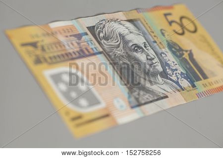 Australian Fifty Dollar Banknote on gray background