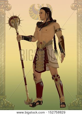 Egyptian Guard 3D Illustration - An Egyptian guard for the temples and palaces of the Old Kingdom of Egypt with cobra staff.