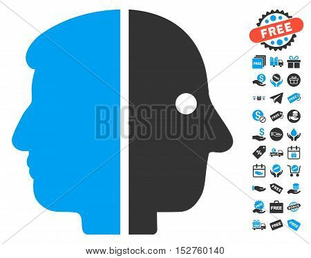 Dual Face pictograph with free bonus clip art. Vector illustration style is flat iconic symbols, blue and gray colors, white background.