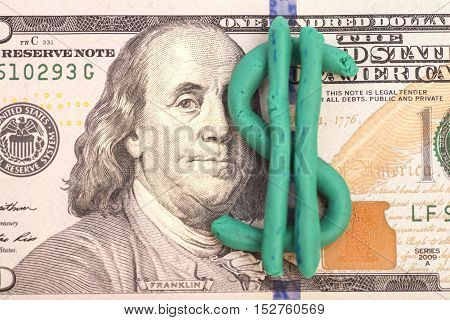 Plasticine dollars icon on dollars US banknote