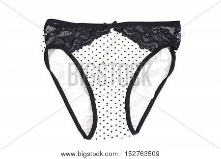 White feminine panties with black point isolated on white background