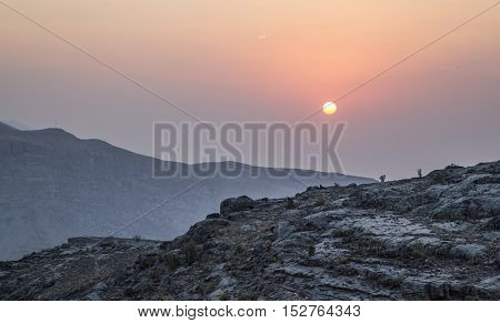 Jebel Shams the highest peak in Middle East at sunset