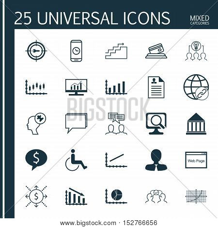 Set Of 25 Universal Editable Icons For Seo, Statistics And Hr Topics. Includes Icons Such As Educati