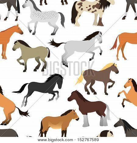 Ccartoon horse on white background seamless pattern. Cartoon horse vector illustration. Cute cartoon horse farm animals happy mane stallion character design.
