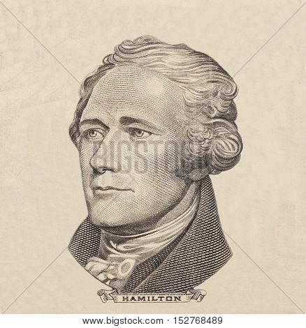 Portrait of U.S. president Alexander Hamilton closeup
