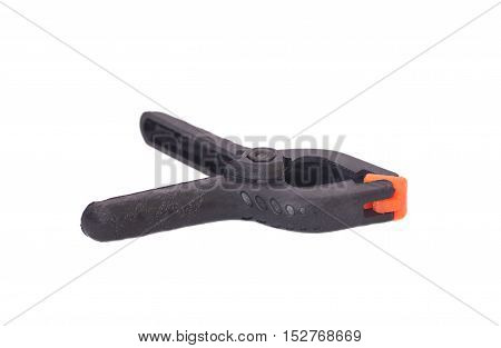 Black Plastic Spring Clamps isolated on white background