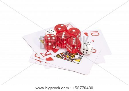 playing cards and dices isolated on white
