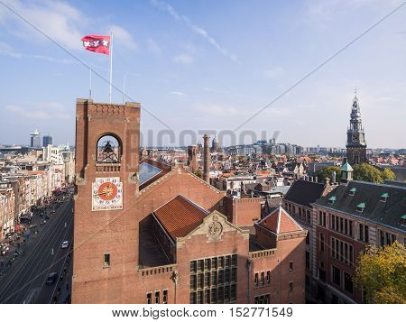 Aerial view at Amsterdam city, near exchange house