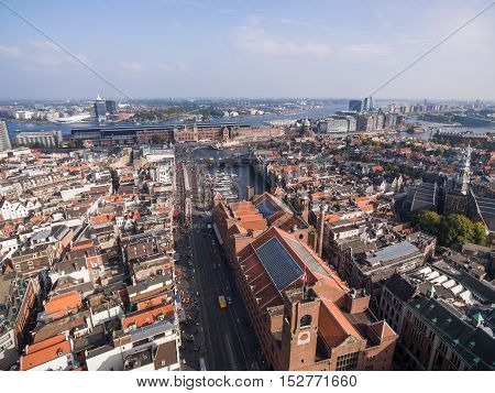 Aerial view at Amsterdam city, near exchange house