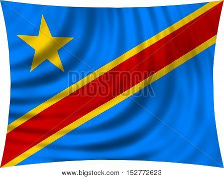 DR Congo national official flag. African patriotic symbol banner element background. Correct colors. Flag of Democratic Republic of the Congo waving isolated on white 3d illustration