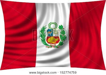 Peruvian national official flag. Patriotic symbol banner element background. Correct colors. Flag of Peru waving isolated on white 3d illustration