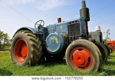 ROLLAG, MINNESOTA, Sept 1. 2016: The Lanz Bulldog was a tractor manufactured by Heinrich Lanz AG in Mannheim, Baden-Wittenberg, Germany and purchased by John Deere in 1956.