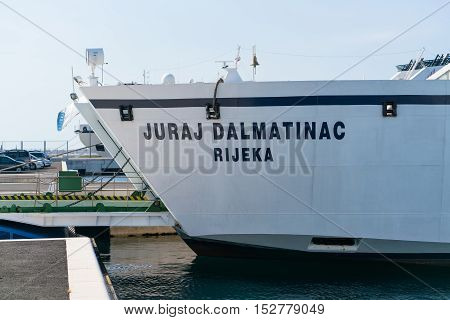 Zadar, Croatia - July 20, 2016: Jadrolinija ferry boat in Gazenica port in Zadar, Croatia. Car ferry boats linking the islands to mainland