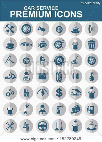 Car icon set wash automobile blue background