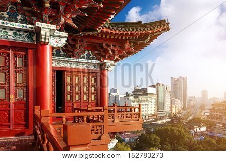 Beautiful asian temple on the blue sky background