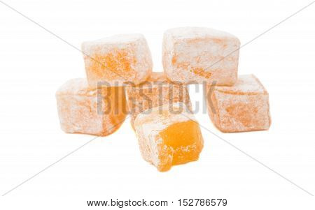 Turkish delight rahat sweets isolated on white background