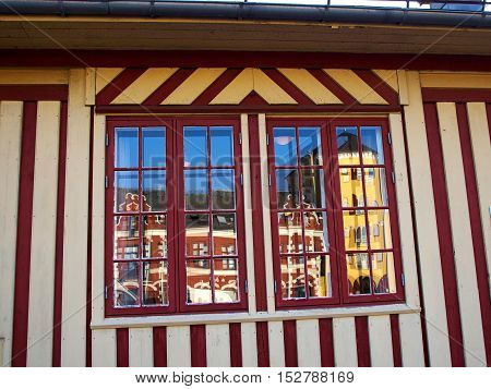 Colorful old traditional style city urban houses Svendborg Funen Denmark