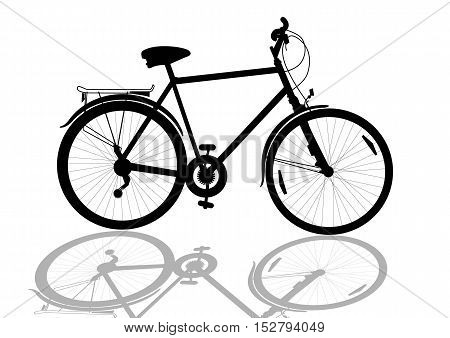 isolated black bike silhouette with shadow, vector illustration