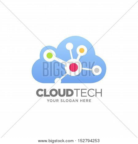 Cloud computing and storage vector logo. Technology design template