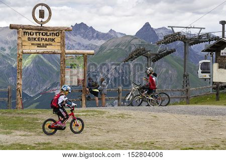 Livigno, Italy - August 3: Mountain Bike Riders Getting Ready In Mottolino Bikepark On 3 August 2016