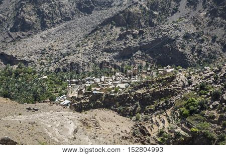 village in mountains of remote area of Oman